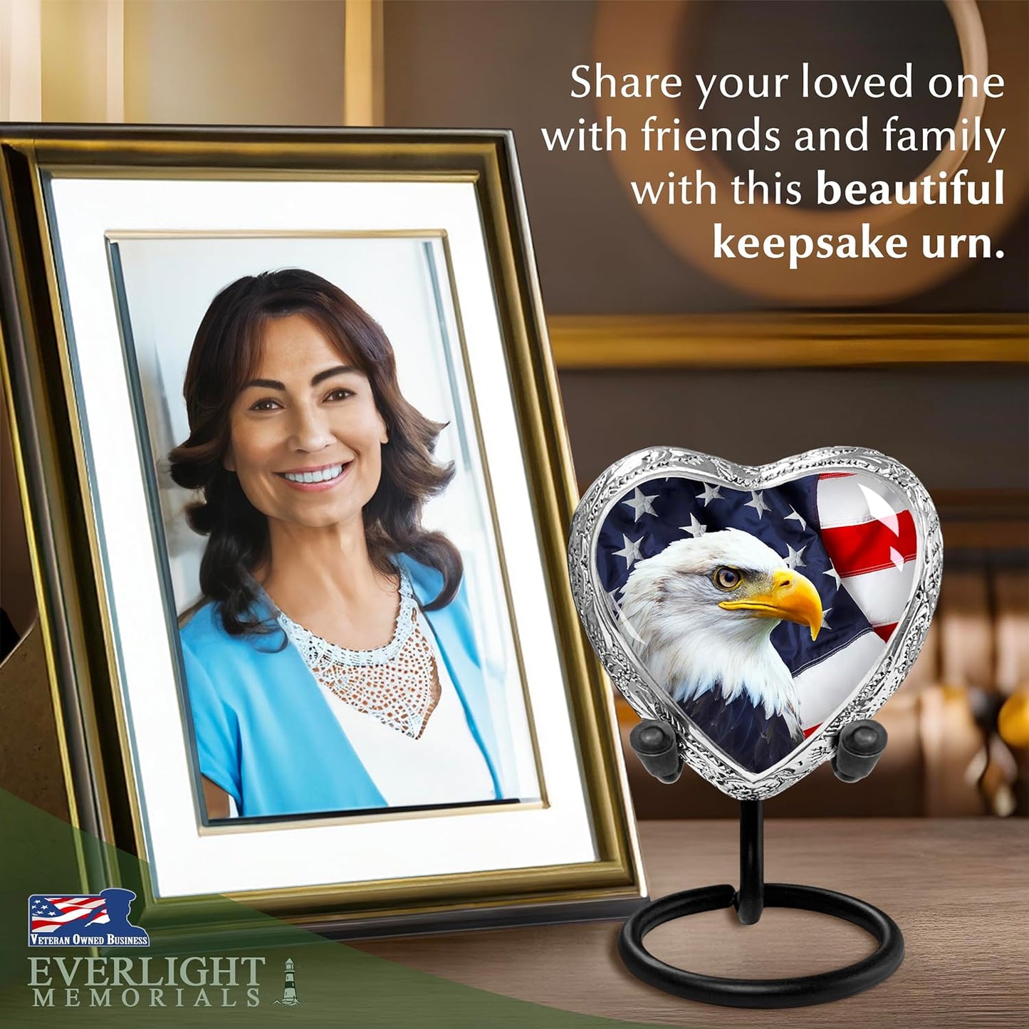 American Eagle Heart Keepsake Urn for Human Ashes – Small Memorial Urn for a Man or Woman – A Tribute of Strength and Freedom
