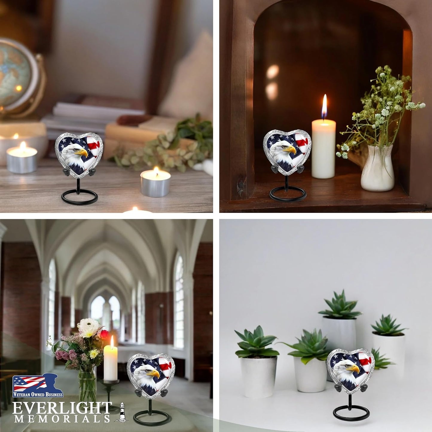 American Eagle Heart Keepsake Urn for Human Ashes – Small Memorial Urn for a Man or Woman – A Tribute of Strength and Freedom