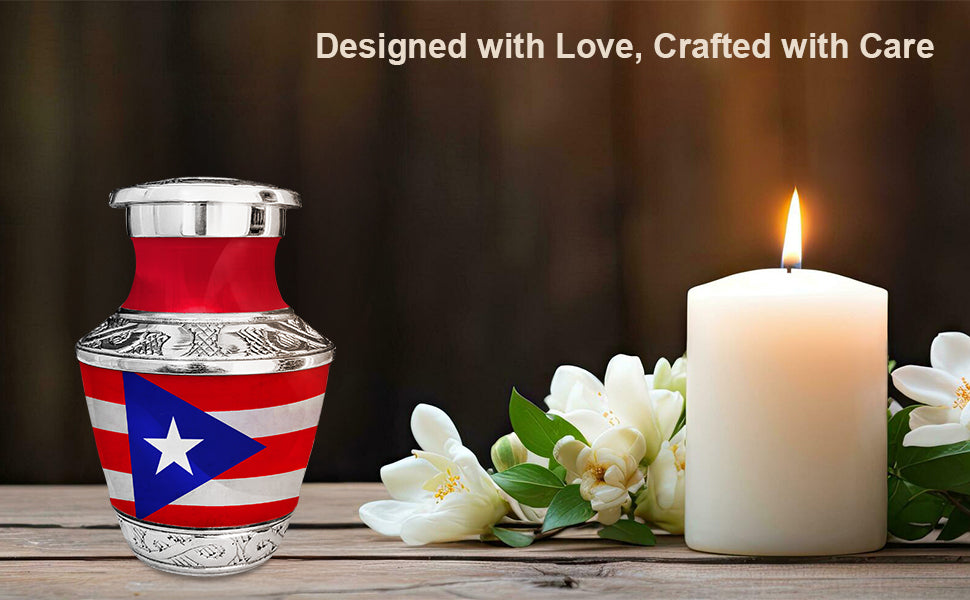 Puerto Rico Keepsake Urn with Single Candle Memorial Display