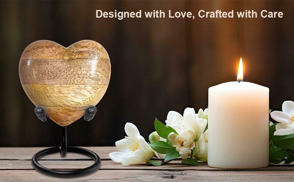 Heart Shaped Wooden Keepsake Urn – A Warm, Natural Tribute to Cherished Memories – Small Memorial for Human Ashes, Handcrafted with Love and Grace Bullets: