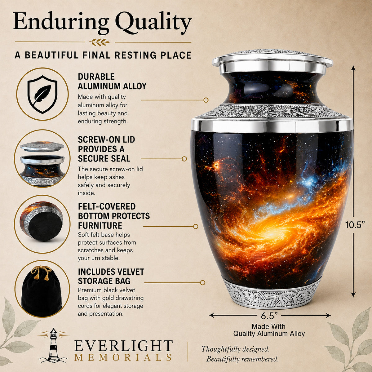 Celestial Journey Urn for Human Ashes – Large Cremation Urn for Adult Men & Women