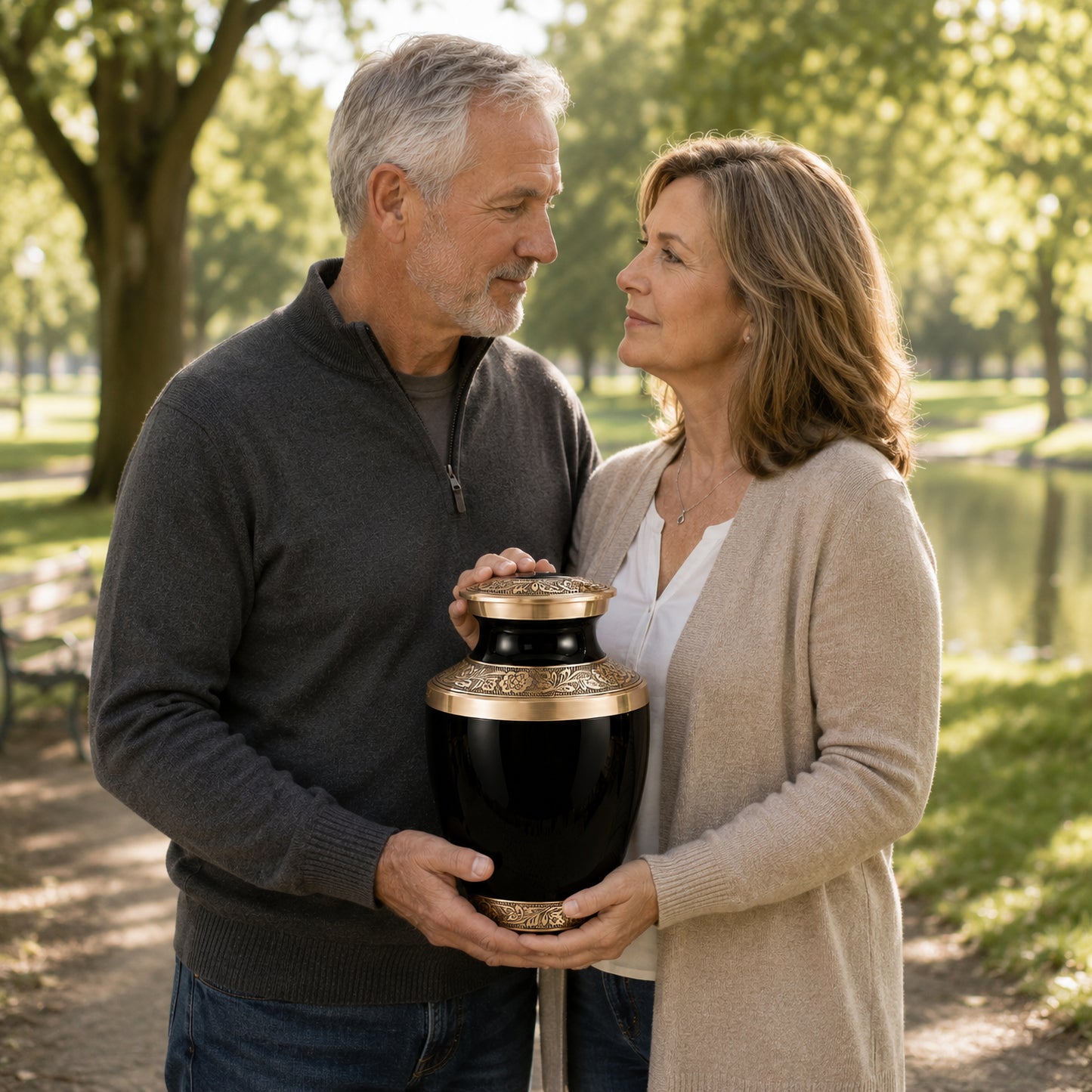 Classic Gloss Black Urn for Ashes Adult Male or Female – Large Cremation Urn for Human Ashes – Memorial Funeral Urn for Men & Women, Home Display, or Burial