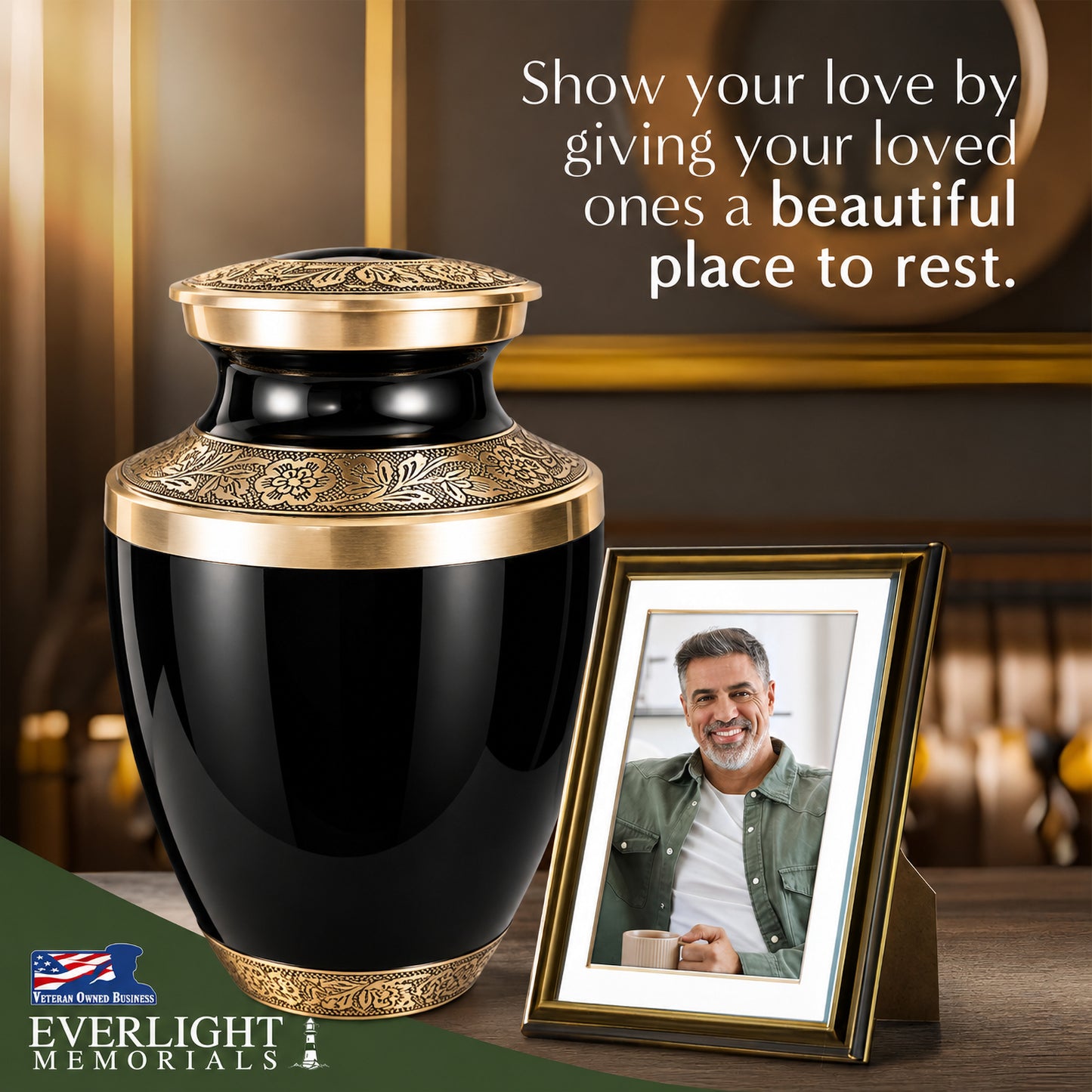 Classic Gloss Black Urn for Ashes Adult Male or Female – Large Cremation Urn for Human Ashes – Memorial Funeral Urn for Men & Women, Home Display, or Burial