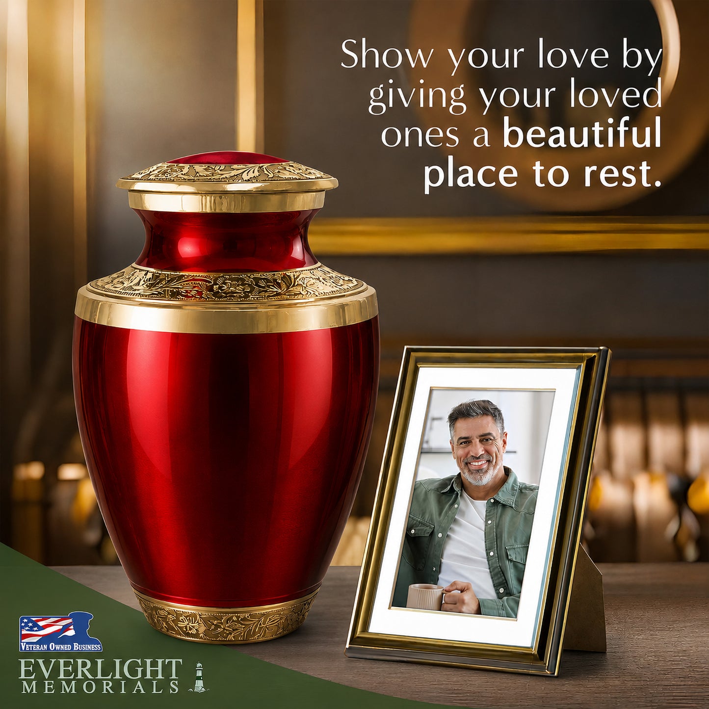 Classic Red Adult Cremation Urn for Human Ashes – Aluminum with Velvet Bag