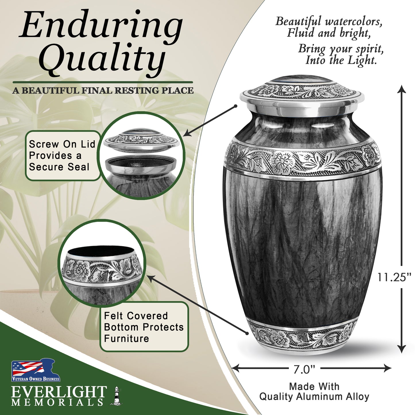 Watercolors Dark Gray Adult Urn for Ashes