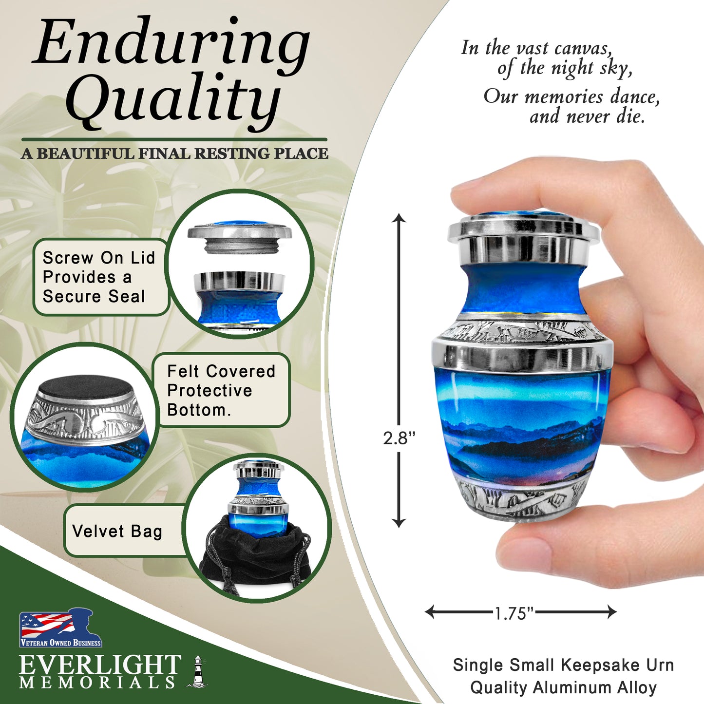 Aurora Borealis Small Keepsake Urn for Human Ashes