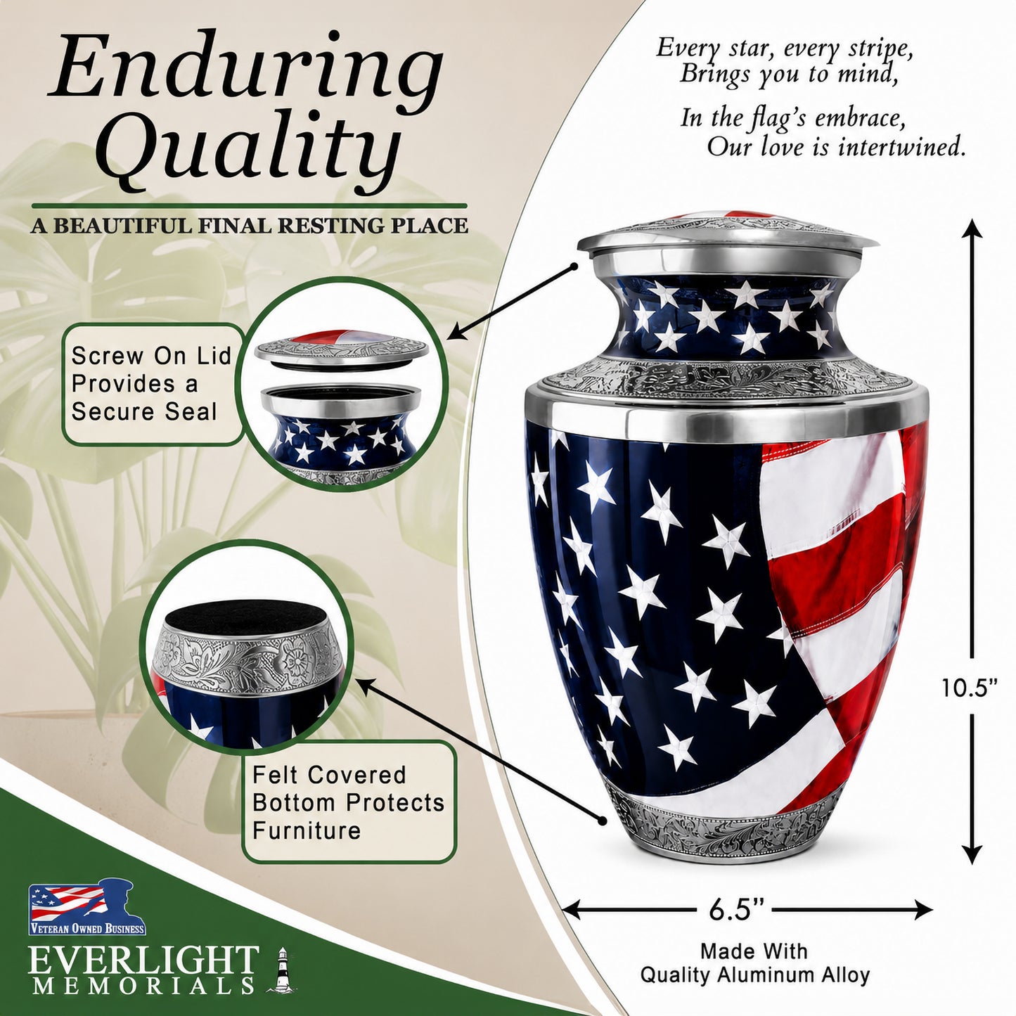 American Flag Cremation Urn for Human Ashes – Patriotic Adult Memorial Urn for Men & Women
