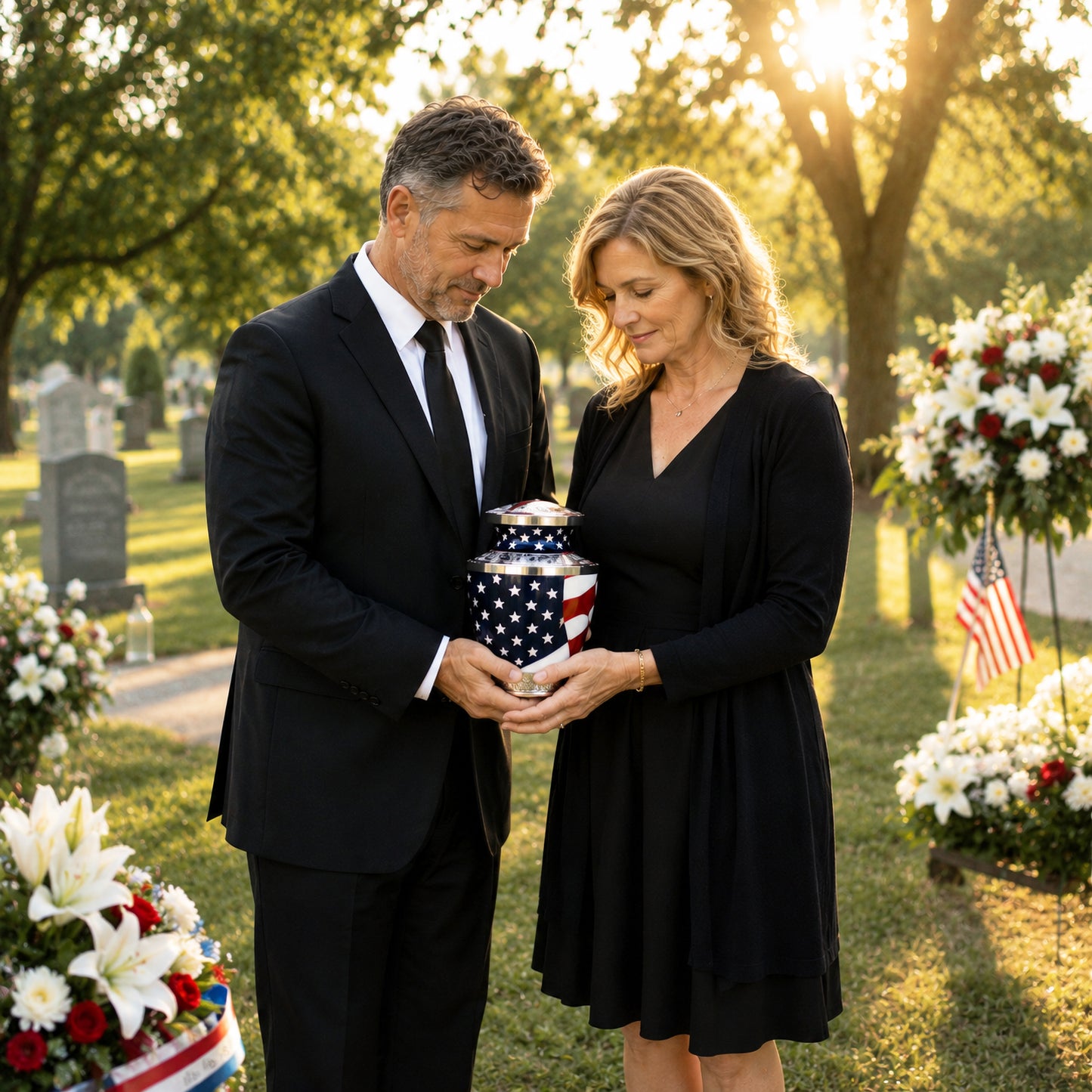 American Flag Cremation Urn for Human Ashes – Patriotic Adult Memorial Urn for Men & Women
