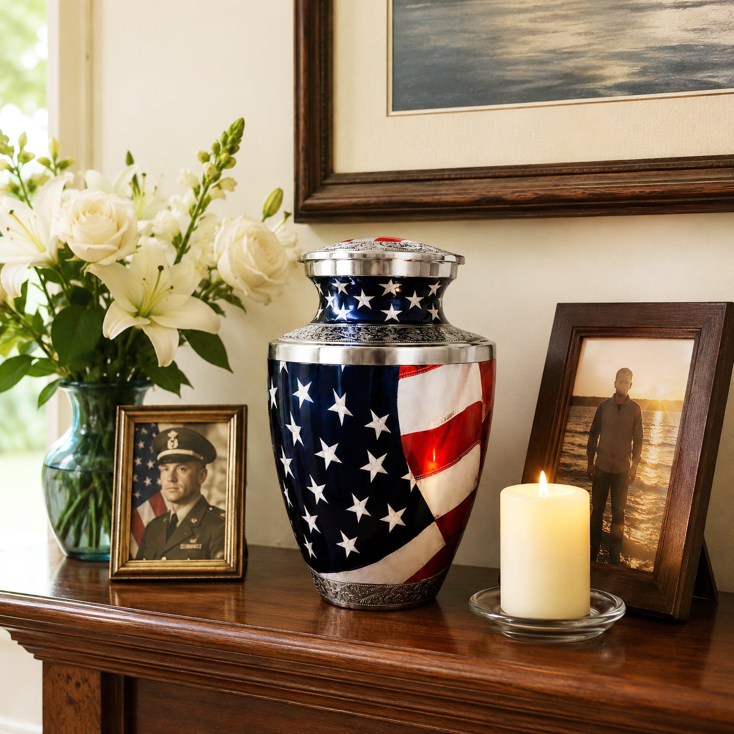 American Flag Cremation Urn for Human Ashes – Patriotic Adult Memorial Urn for Men & Women