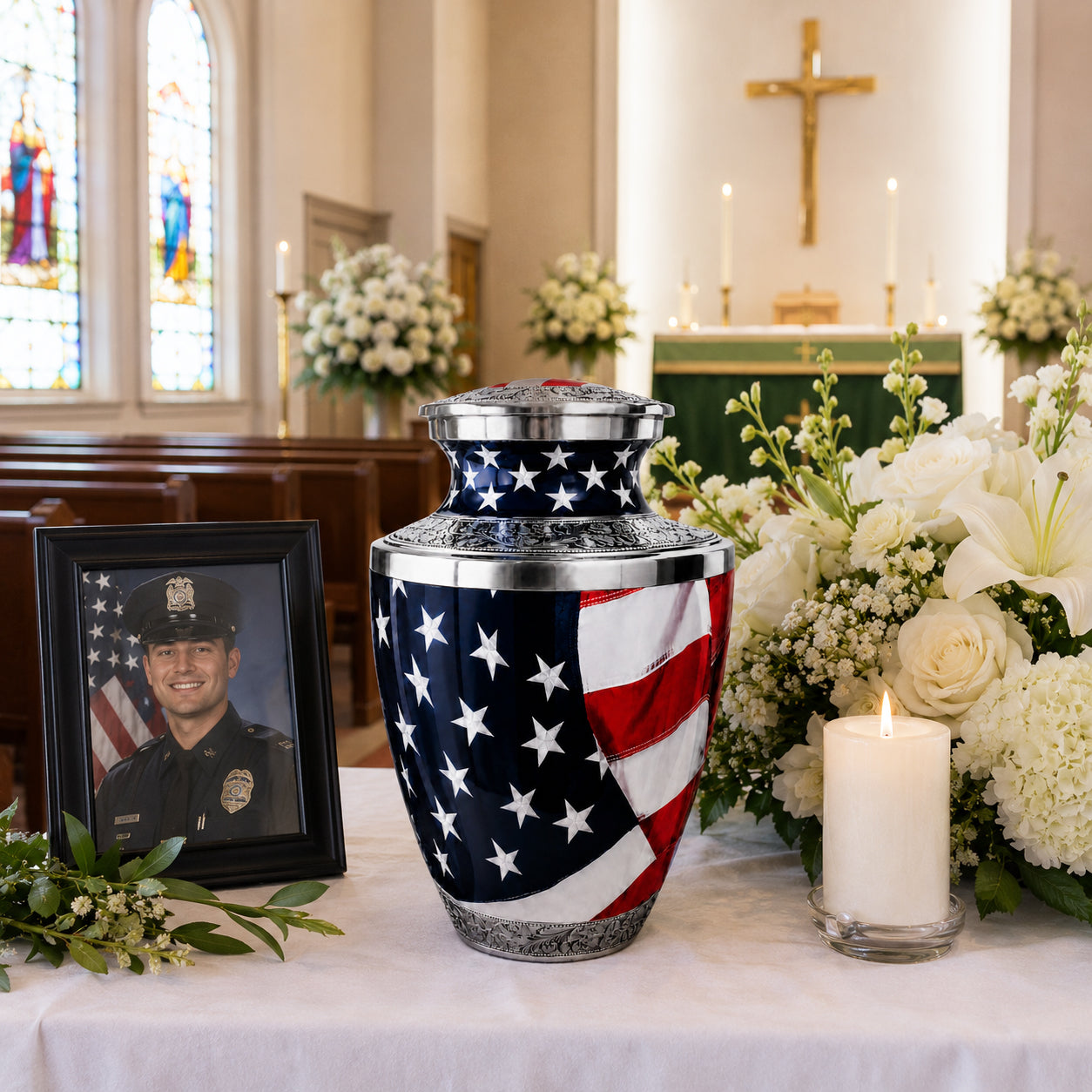 American Flag Cremation Urn for Human Ashes – Patriotic Adult Memorial Urn for Men & Women