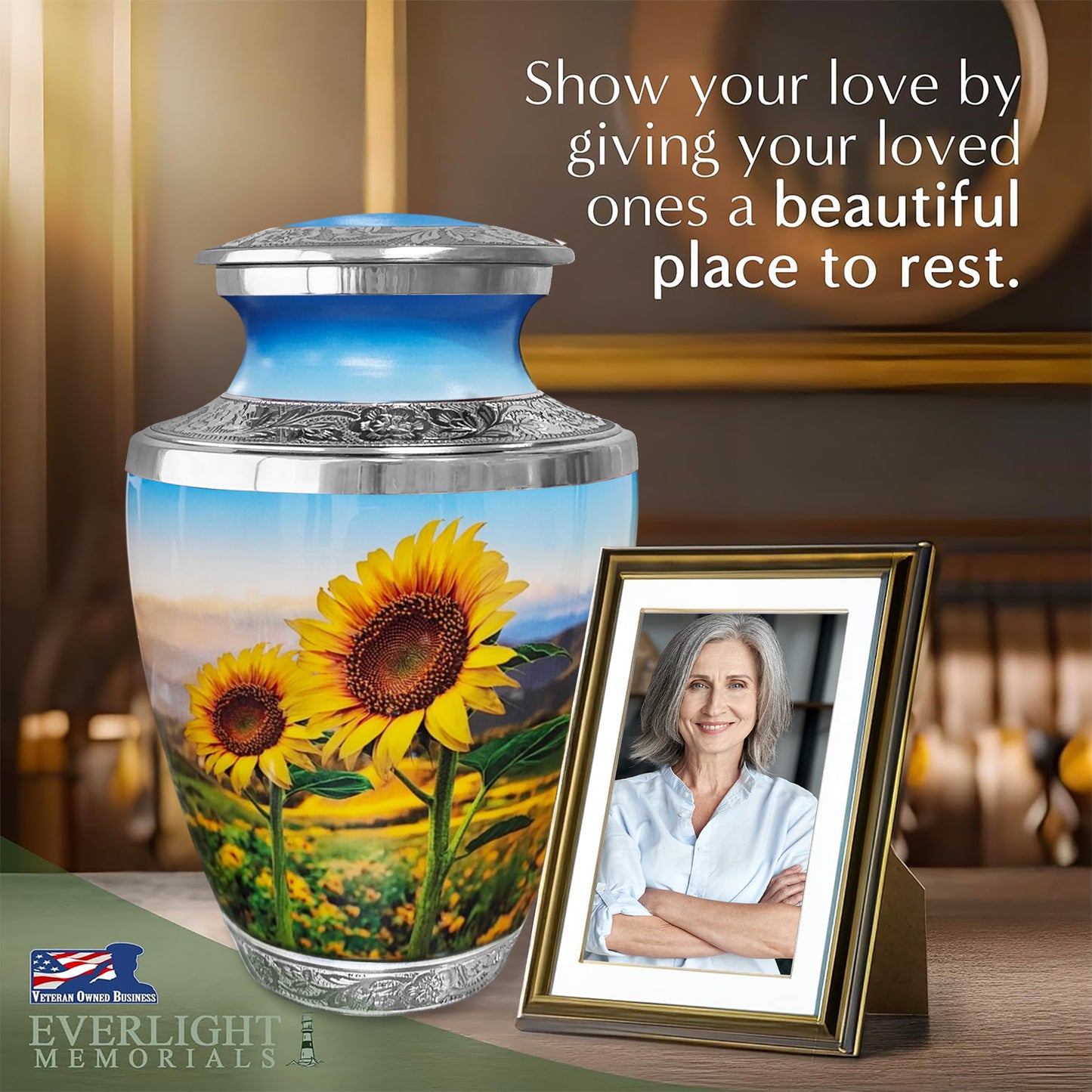 Sunflower Cremation Urn for Human Ashes – Full-Size Adult Memorial Urn for Men & Women