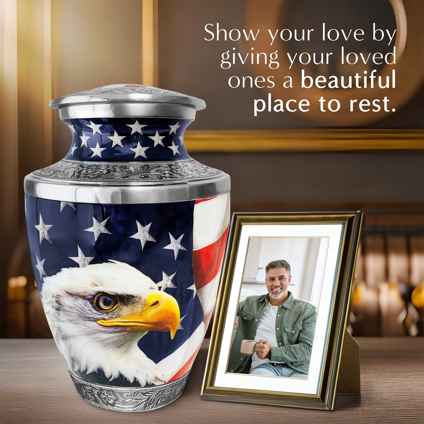 American Eagle Cremation Urn for Human Ashes – Patriotic Memorial Urn for a Man or Woman – Strength, Freedom, and a Life Well Remembered