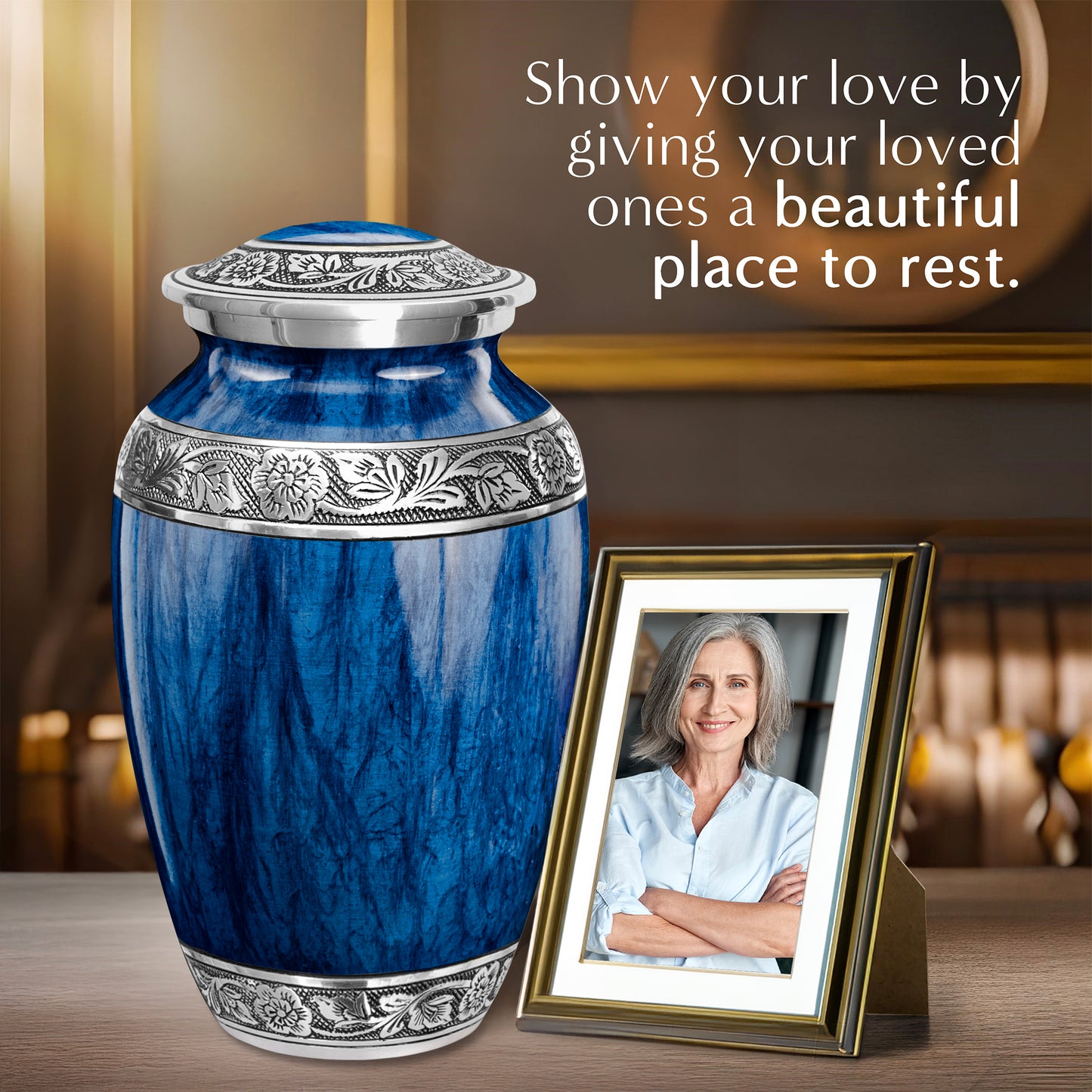 Watercolors Dark Blue Adult Urn for Ashes
