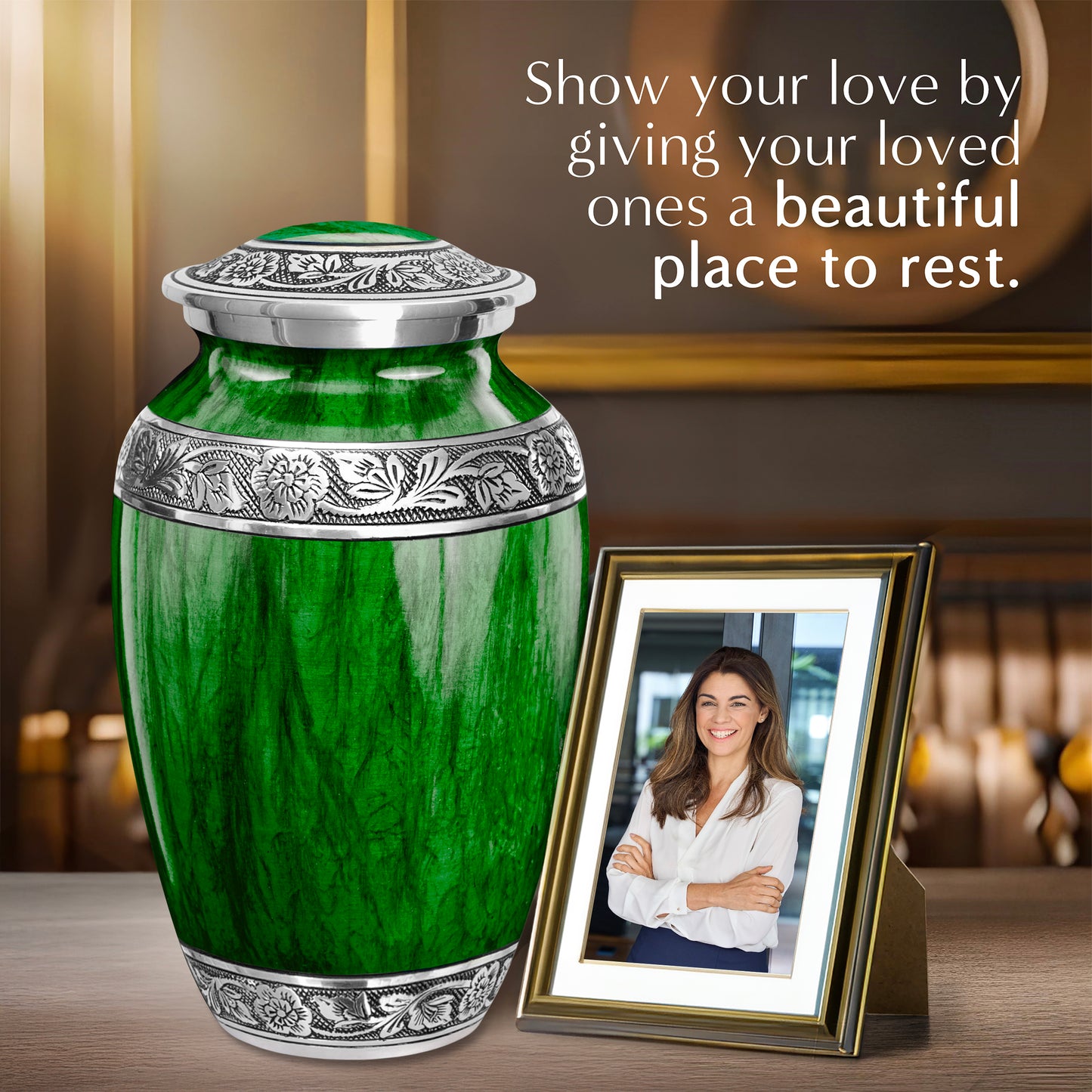 Watercolors Green Adult Urn for Ashes
