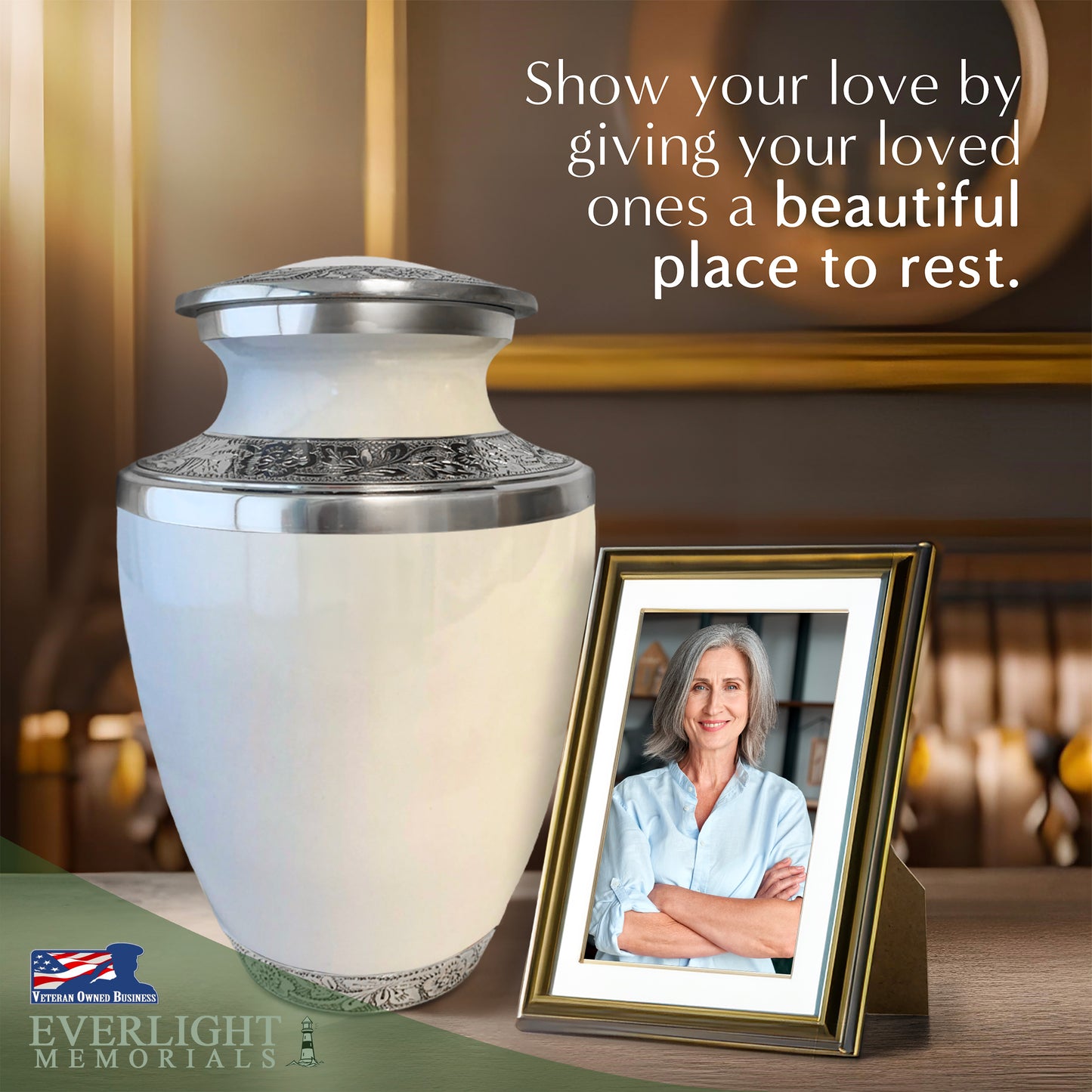 Grecian Classic White Adult Cremation Urn for Human Ashes, Large with Velvet Bag