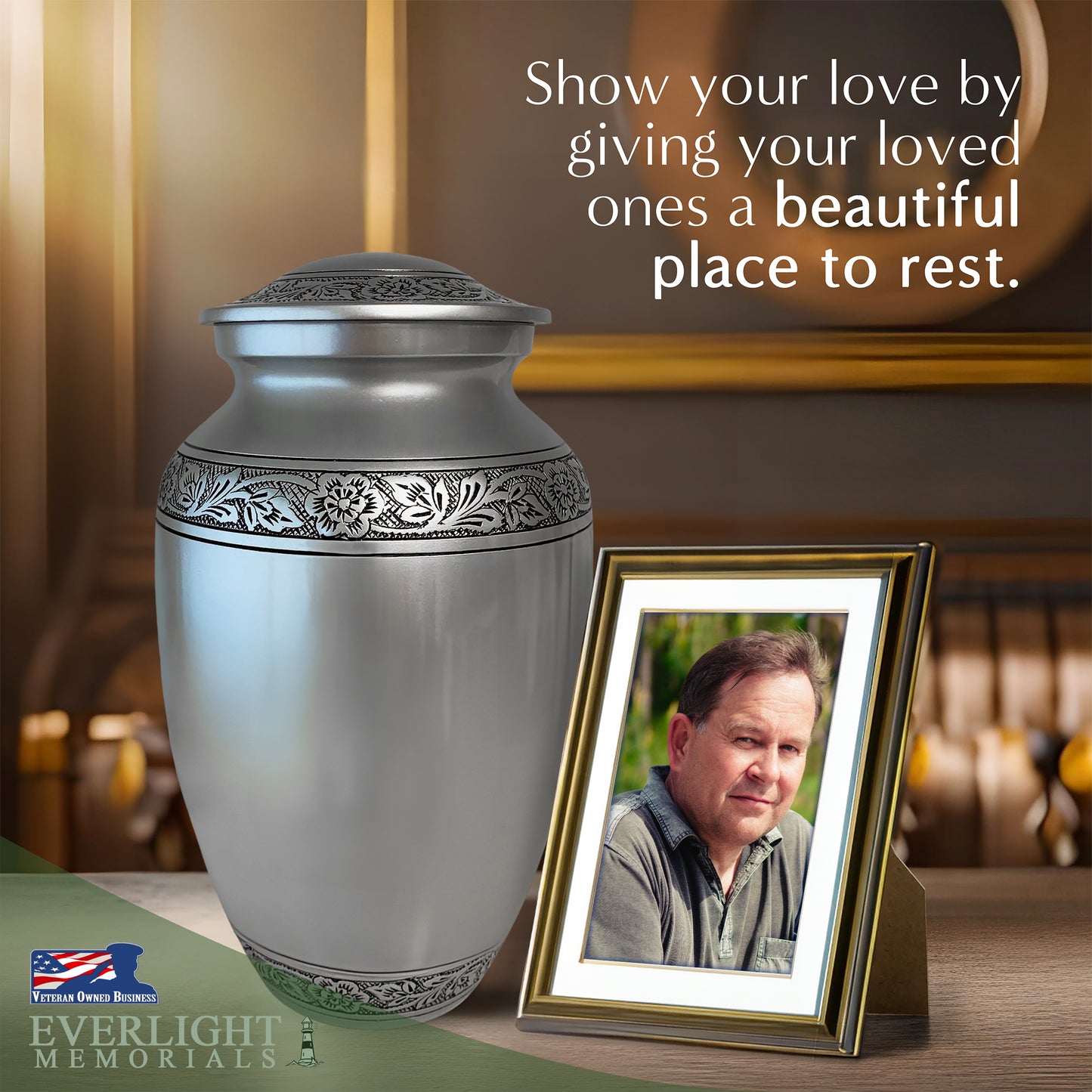 Pewter Classic Adult Cremation Urn for Human Ashes, Large w/ Velvet Bag