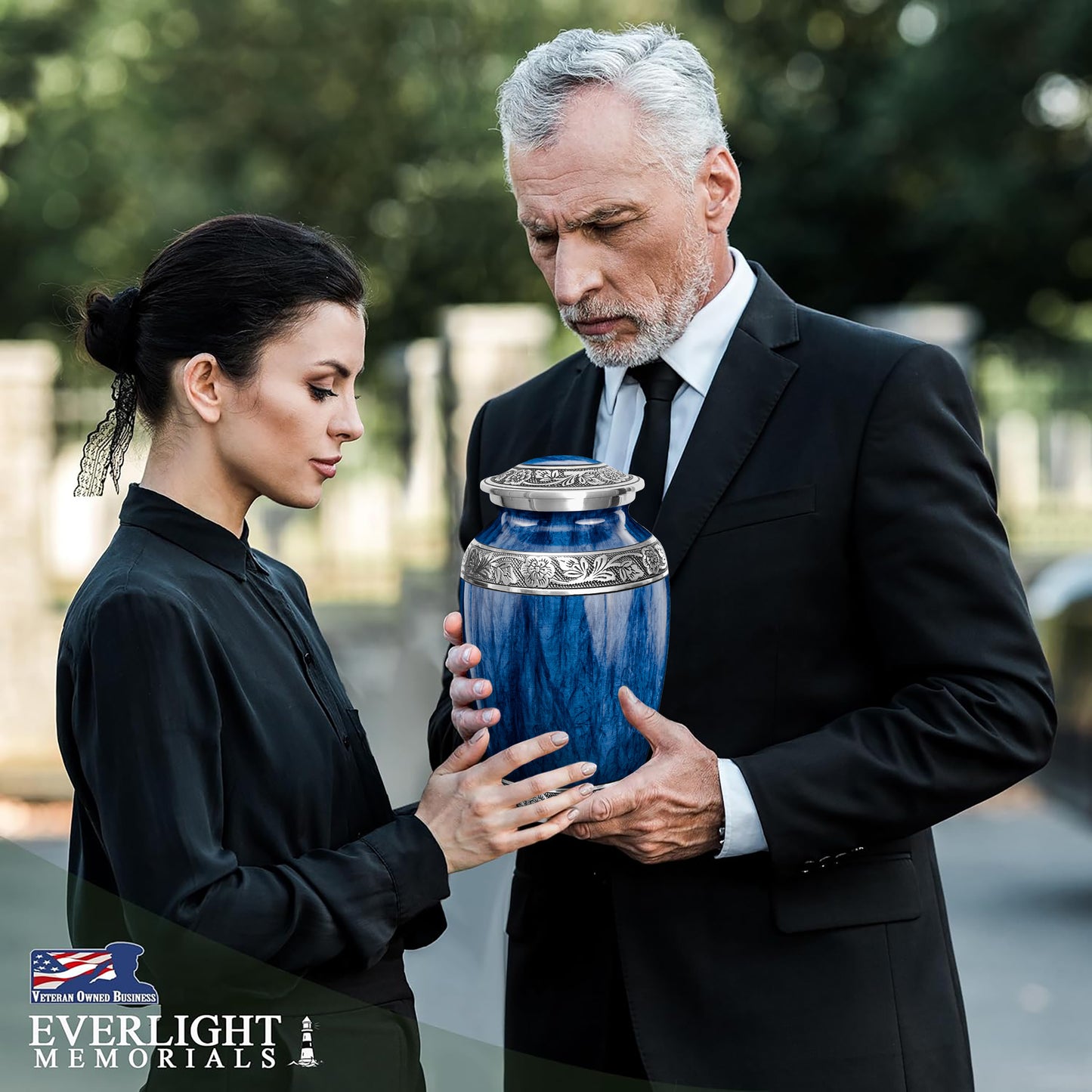 Watercolors Dark Blue Adult Urn for Ashes