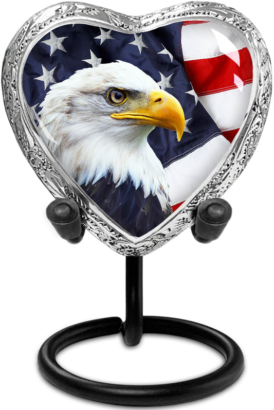 American Eagle Heart Keepsake Urn for Human Ashes – Small Memorial Urn for a Man or Woman – A Tribute of Strength and Freedom