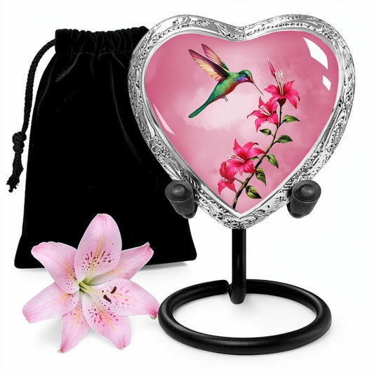 Light Pink Hummingbird Urn for Ashes Adult Male & Female – Small Heart Shaped Cremation Urn for Human Ashes – Memorial Funeral Urn for Men & Women, Home Display, or Burial