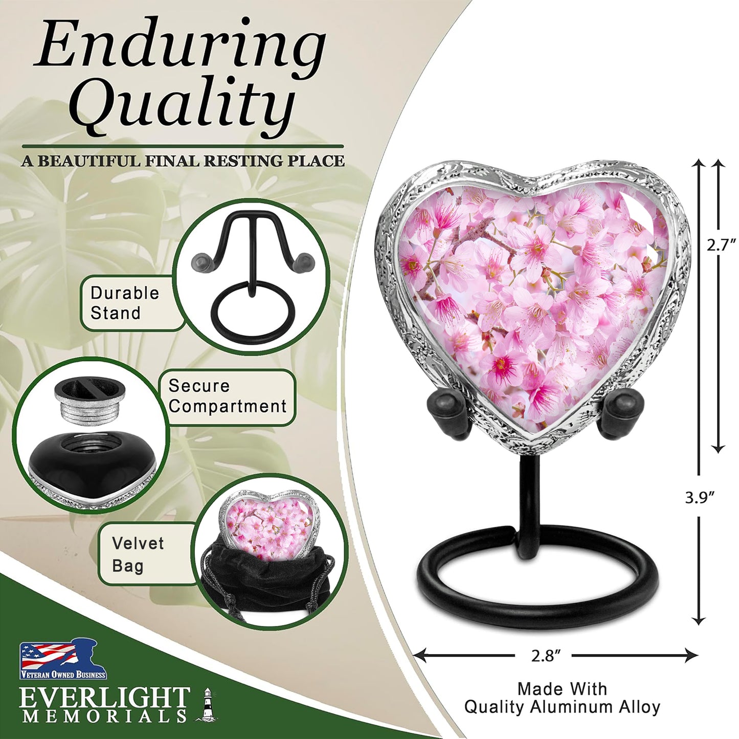 Pink Cherry Blossom Keepsake Urn for a Woman – This Heart-Shaped Token Is a Tender Tribute to Her Spirit, Her Grace, and the Love That Still Blooms