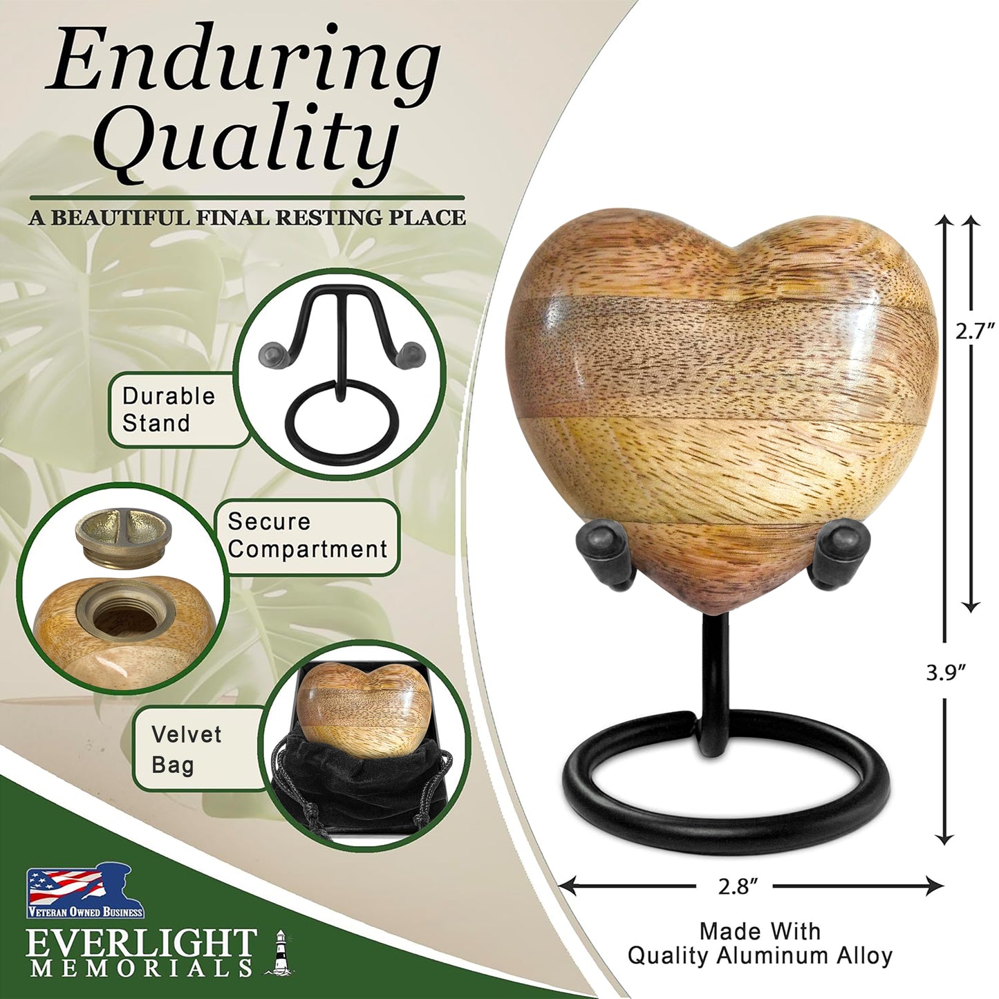 Heart Shaped Wooden Keepsake Urn – A Warm, Natural Tribute to Cherished Memories – Small Memorial for Human Ashes, Handcrafted with Love and Grace Bullets: