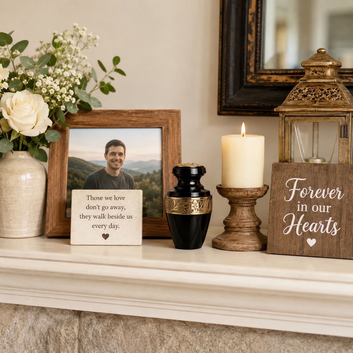Classic Gloss Black Small Keepsake Urn for Human Ashes – Sharing Urn with Velvet Bag