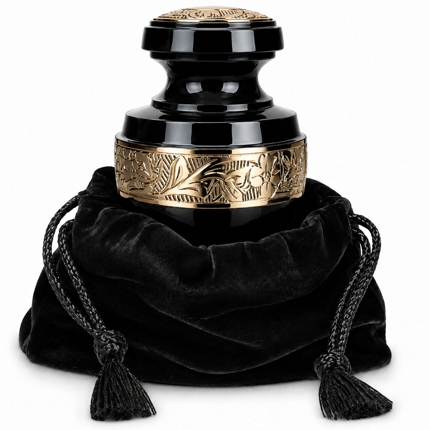 Classic Gloss Black Small Keepsake Urn for Human Ashes – Sharing Urn with Velvet Bag