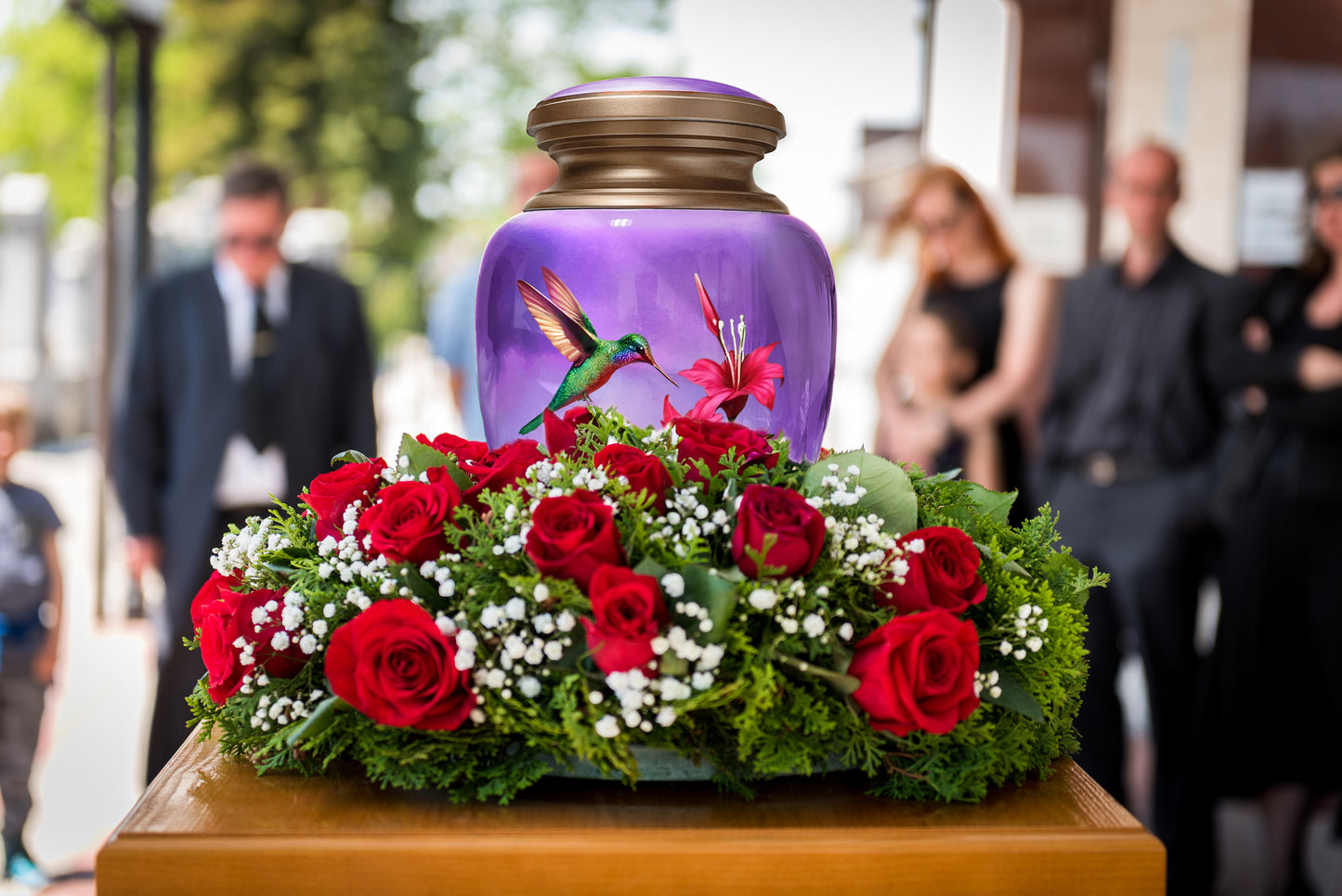 Hummingbird Purple Adult Cremation Urn for Human Ashes, Large w/ Velvet Bag