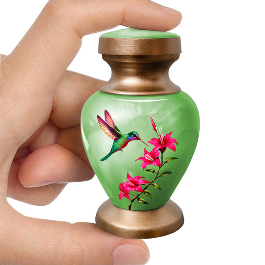 Small Keepsake Urn for Human Ashes - Green Hummingbird