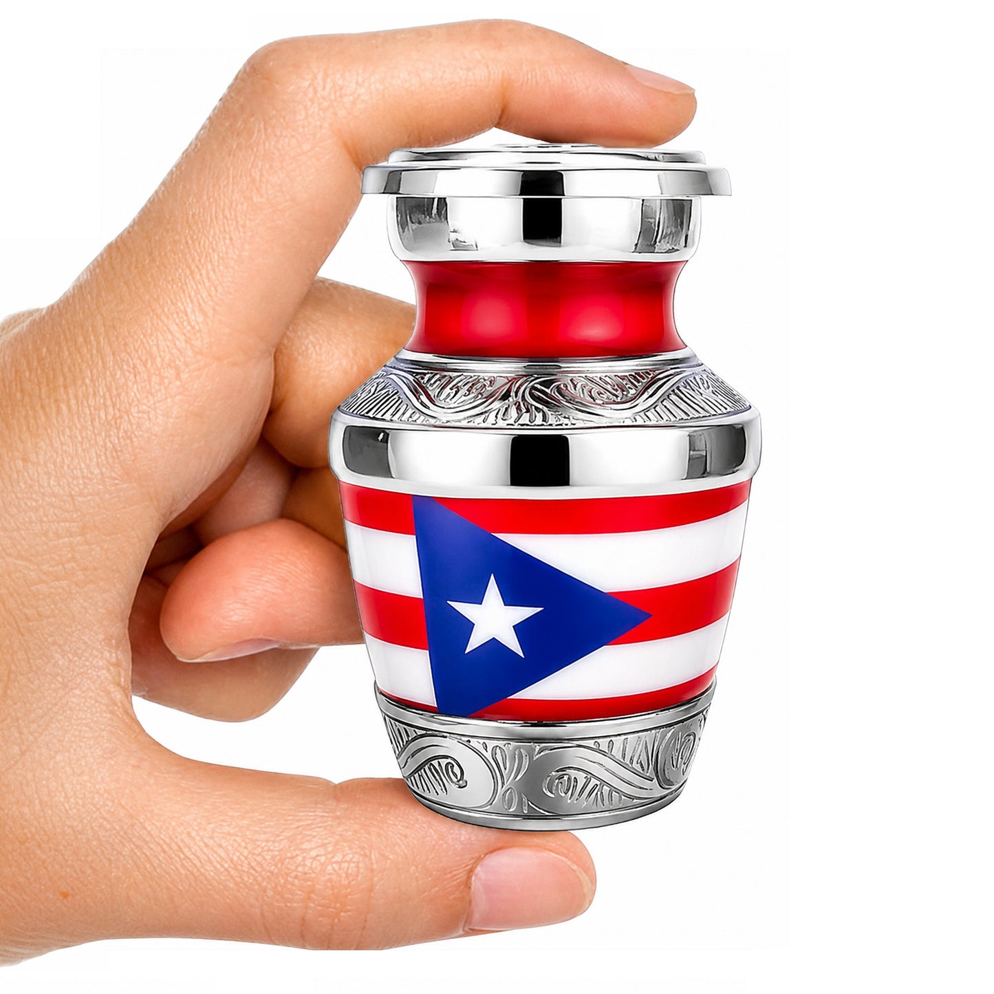 Puerto Rico Keepsake Urn - Hand Holding Size Reference