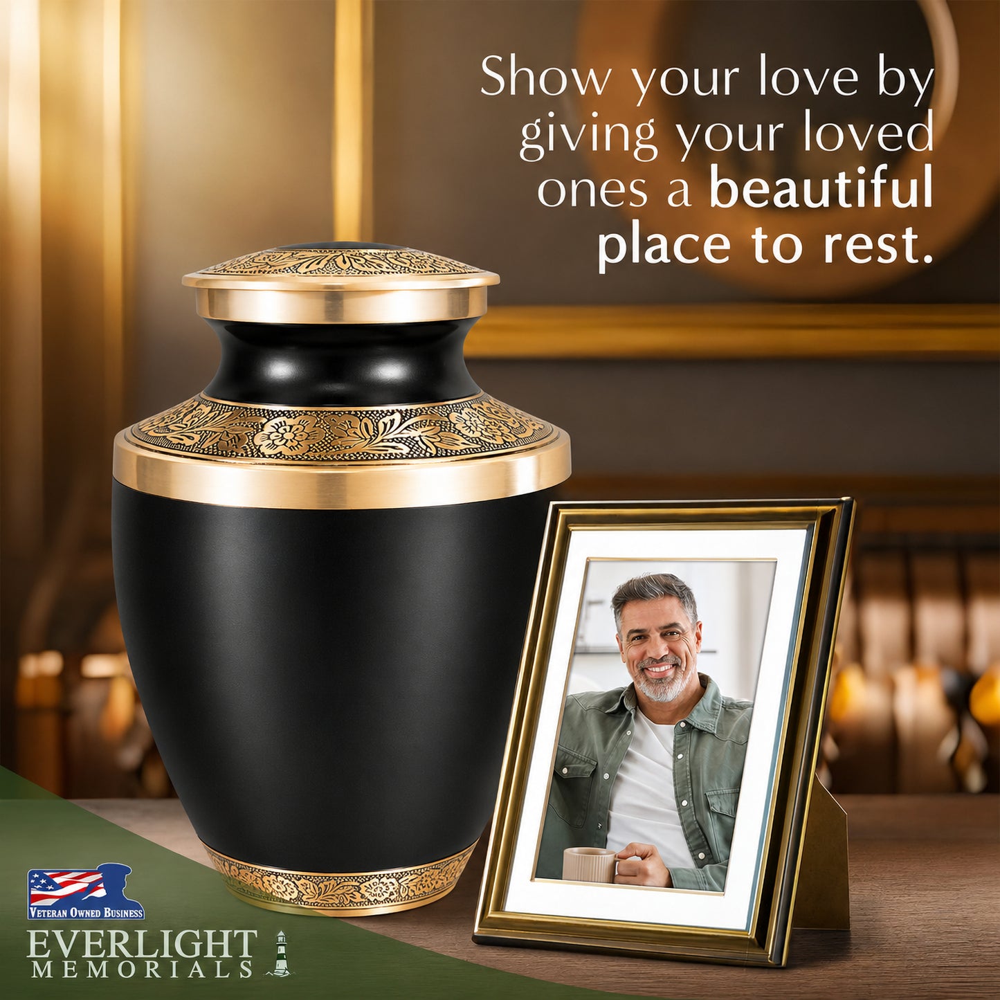 Classic Matte Black Urn for Ashes Adult Male or Female – Large Cremation Urn for Human Ashes – Memorial Funeral Urn for Men & Women, Home Display, or Burial