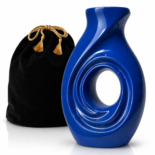 New Horizons Blue adult cremation urn – front view on white background