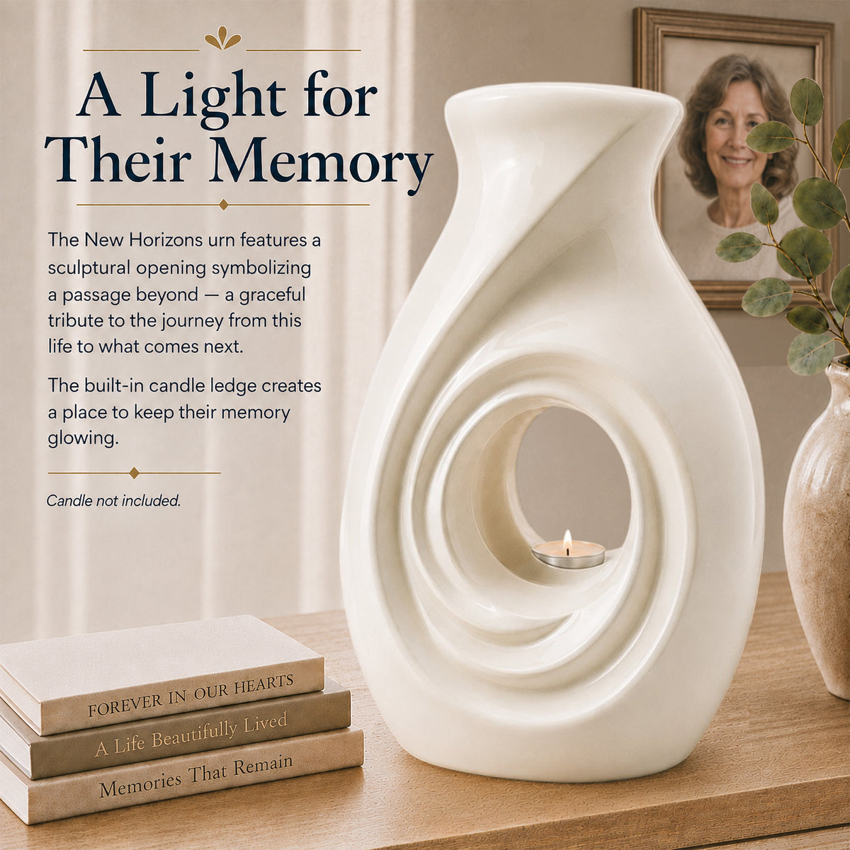New Horizons White Cremation Urn - A Memorial as Meaningful as Their Life Features Infographic