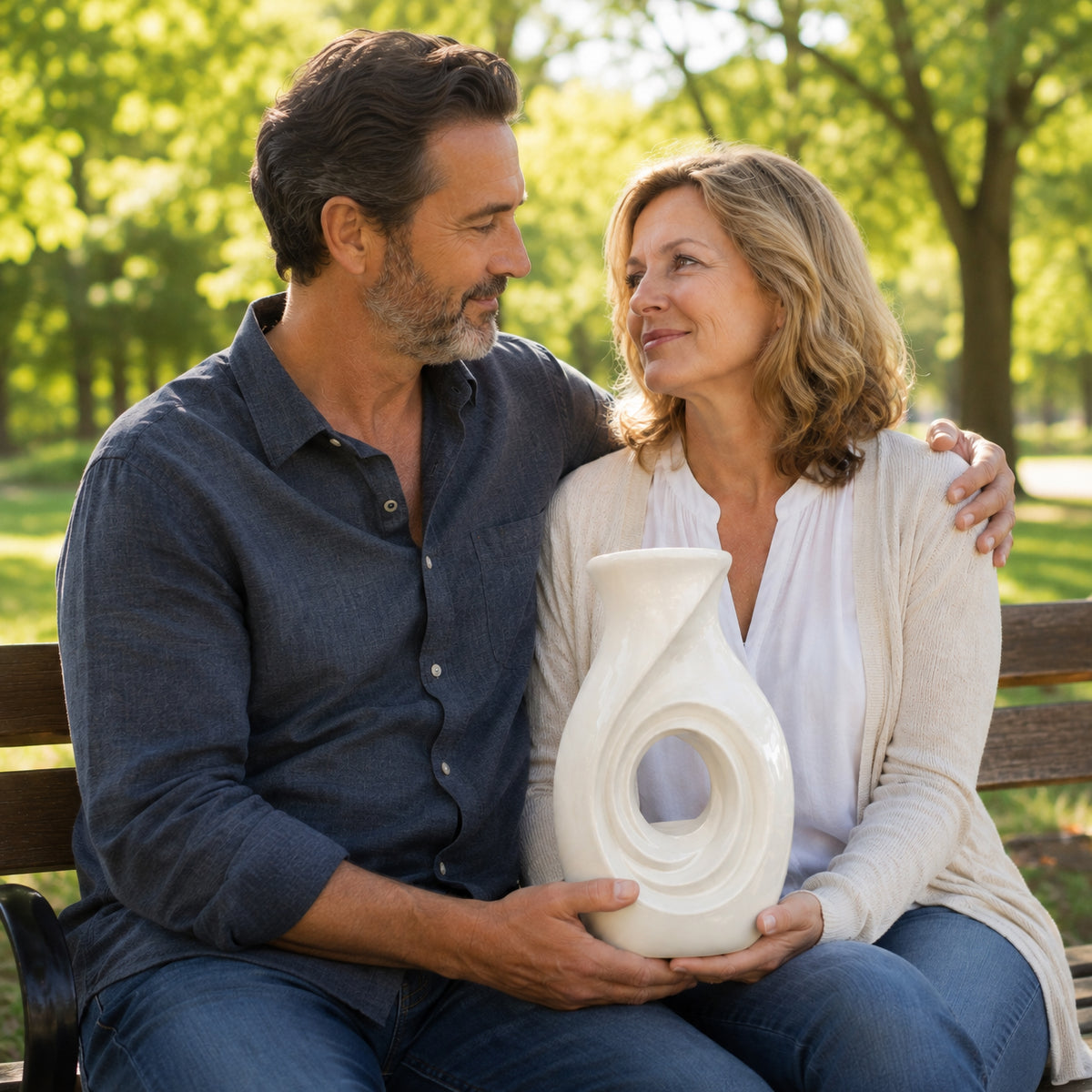 New Horizons White Cremation Urn - A Light for Their Memory Candle Ledge Infographic
