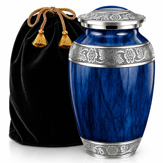 Dark Blue Watercolor Cremation Urn for Human Ashes - Main Image