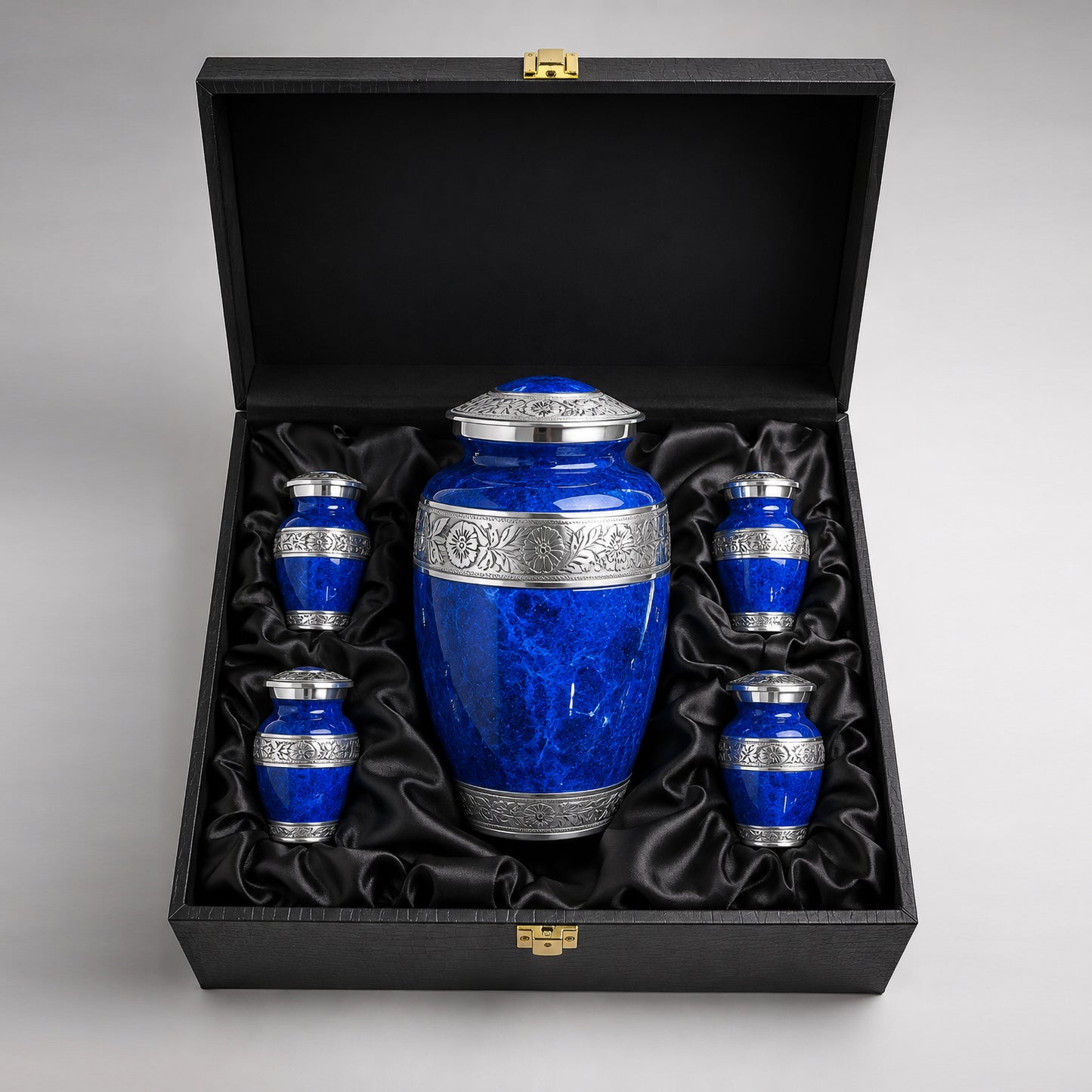 Blue Marble Cremation Urn Set for Human Ashes – Large Adult Memorial Urn with 4 Keepsake Urns, Family Sharing Urn Set, Tribute of Love and Remembrance