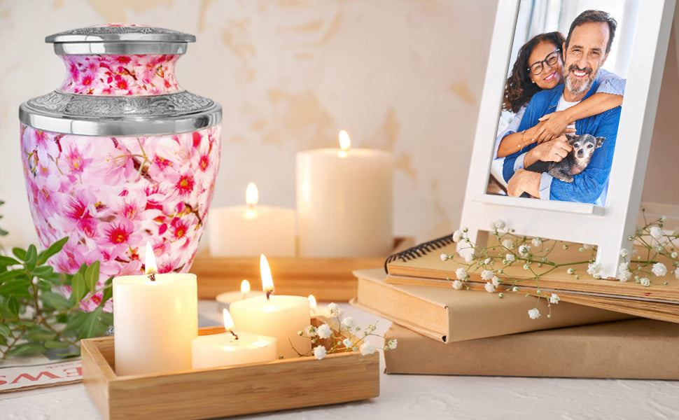 Pink Cherry Blossom Cremation Urn for Women – A Gentle Tribute to Her Spirit, Her Grace, and the Blossoming Love She Left Behind, Now Carried in Every Petal and Memory