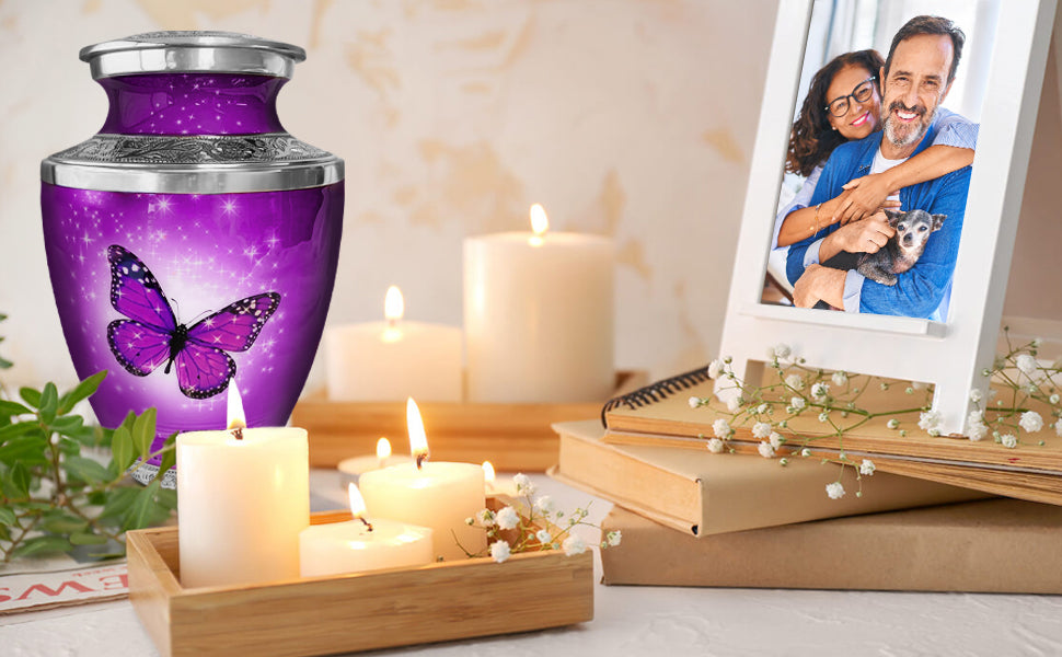 Purple Butterfly Urn For Ashes For Women – Large Cremation Urns For Adult Female – Memorial Funeral Urn For Human Ashes, Home Display, Or
