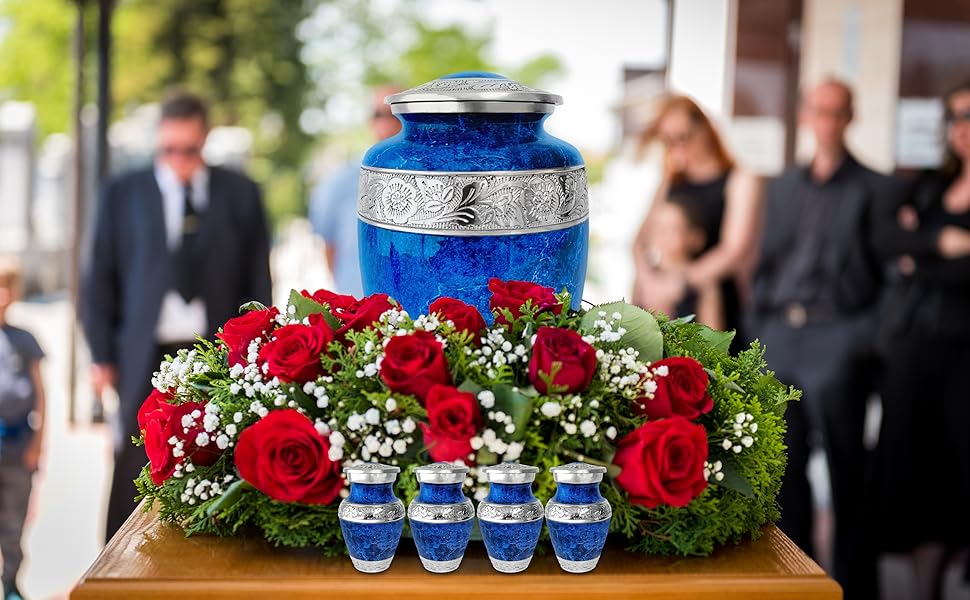 Blue Marble Adult with 4 Keepsakes Cremation Urn for Human Ashes