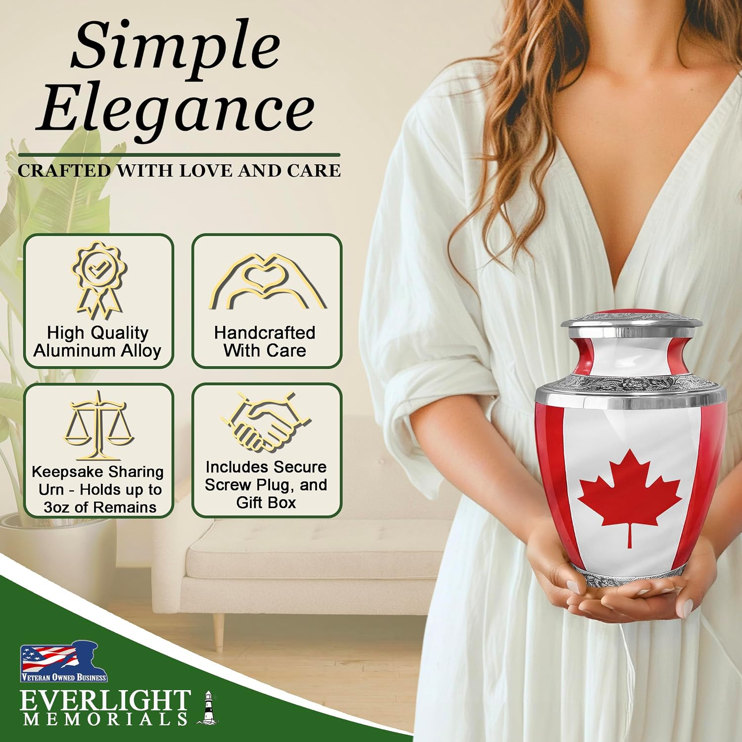 Canadian Maple Leaf Cremation Urn - Simple Elegance Features Infographic
