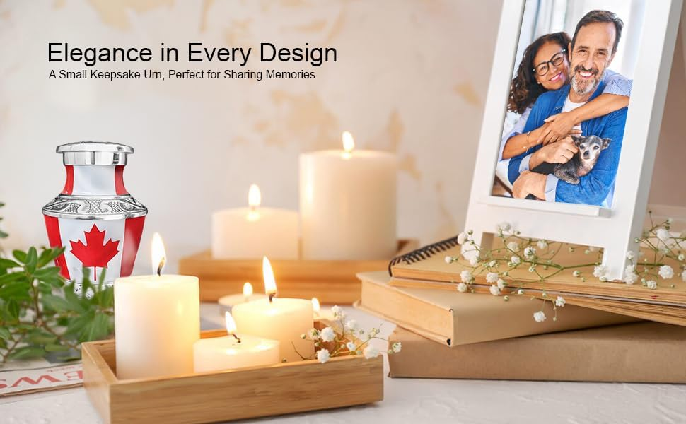 Canadian Maple Leaf Keepsake Urn - Elegance in Every Design Candles and Family Photo Lifestyle