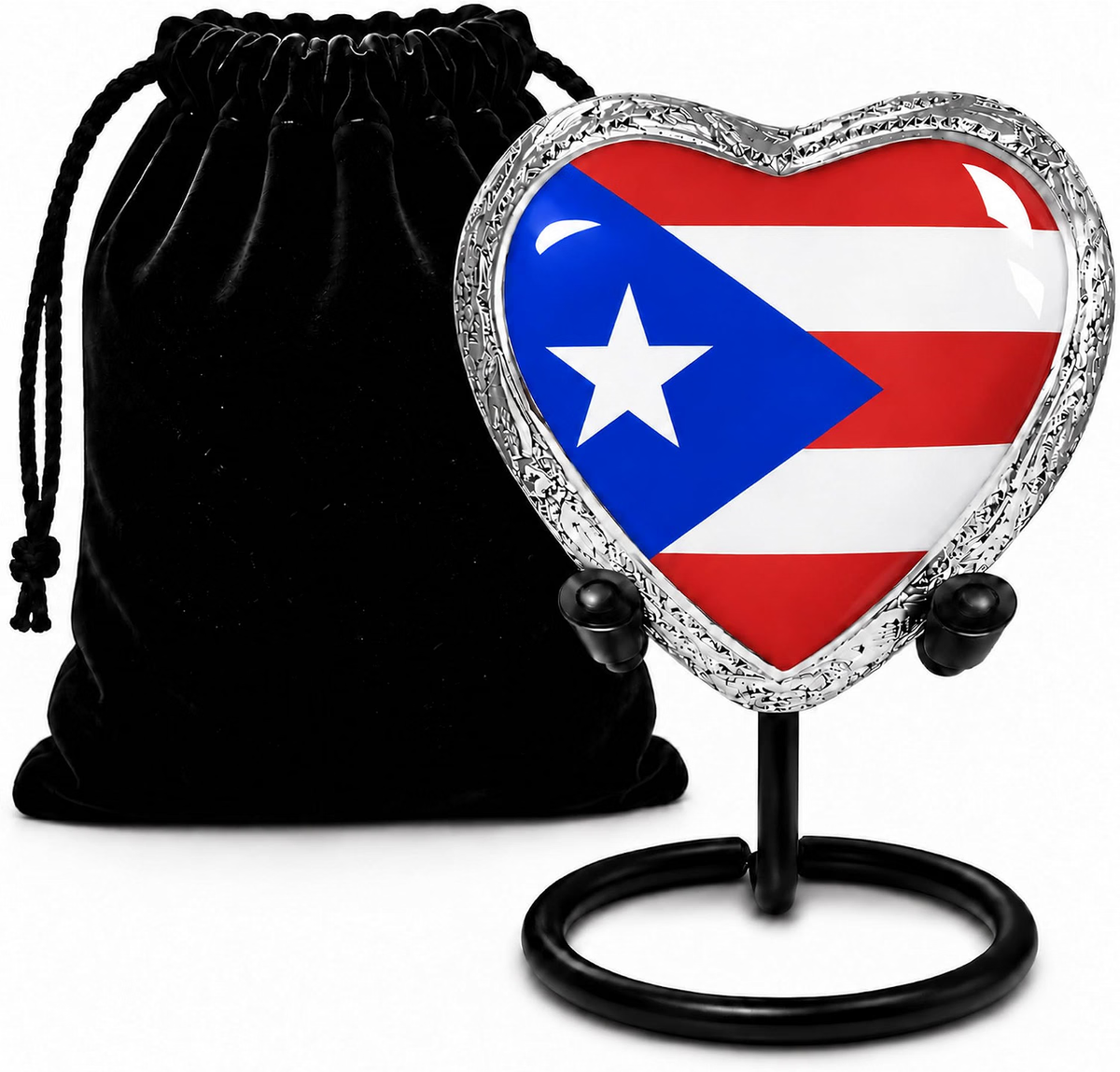 Puerto Rico heart keepsake urn with display stand and velvet bag