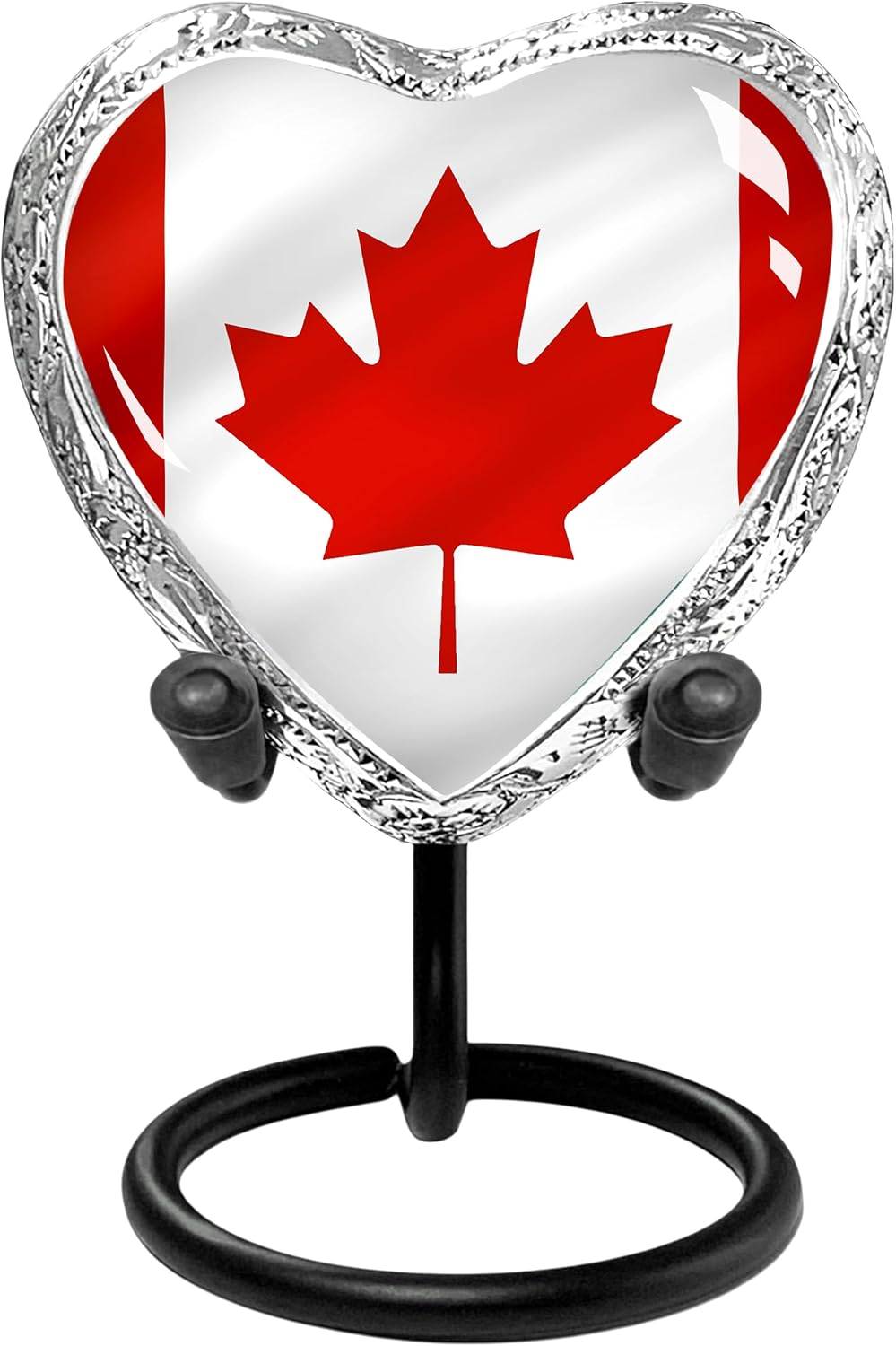 Canadian Flag Heart Shaped Keepsake Urn with Display Stand - Main Image