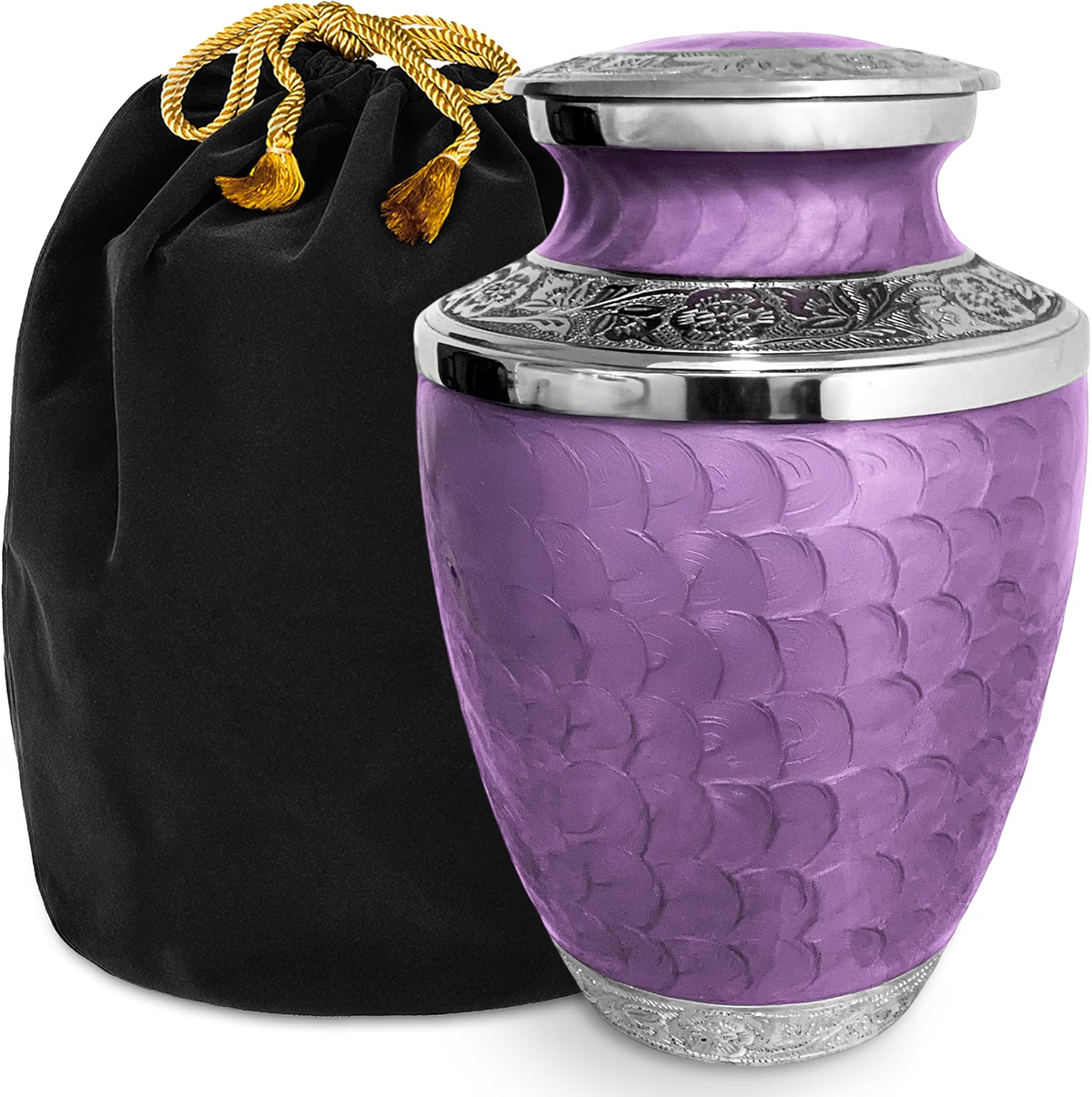 Purple Loving Reflections adult cremation urn with black velvet bag