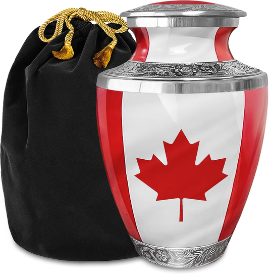 Canadian Maple Leaf Cremation Urn for Human Ashes with Black Velvet Bag - Main Image