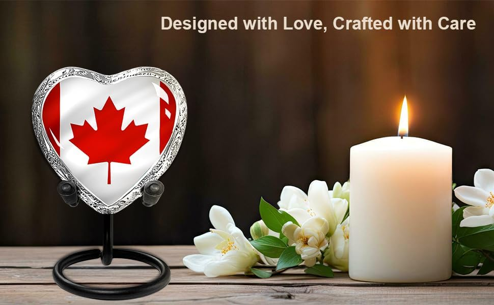Canadian Flag Heart Keepsake Urn - Designed with Love Crafted with Care Candle Lifestyle Photo