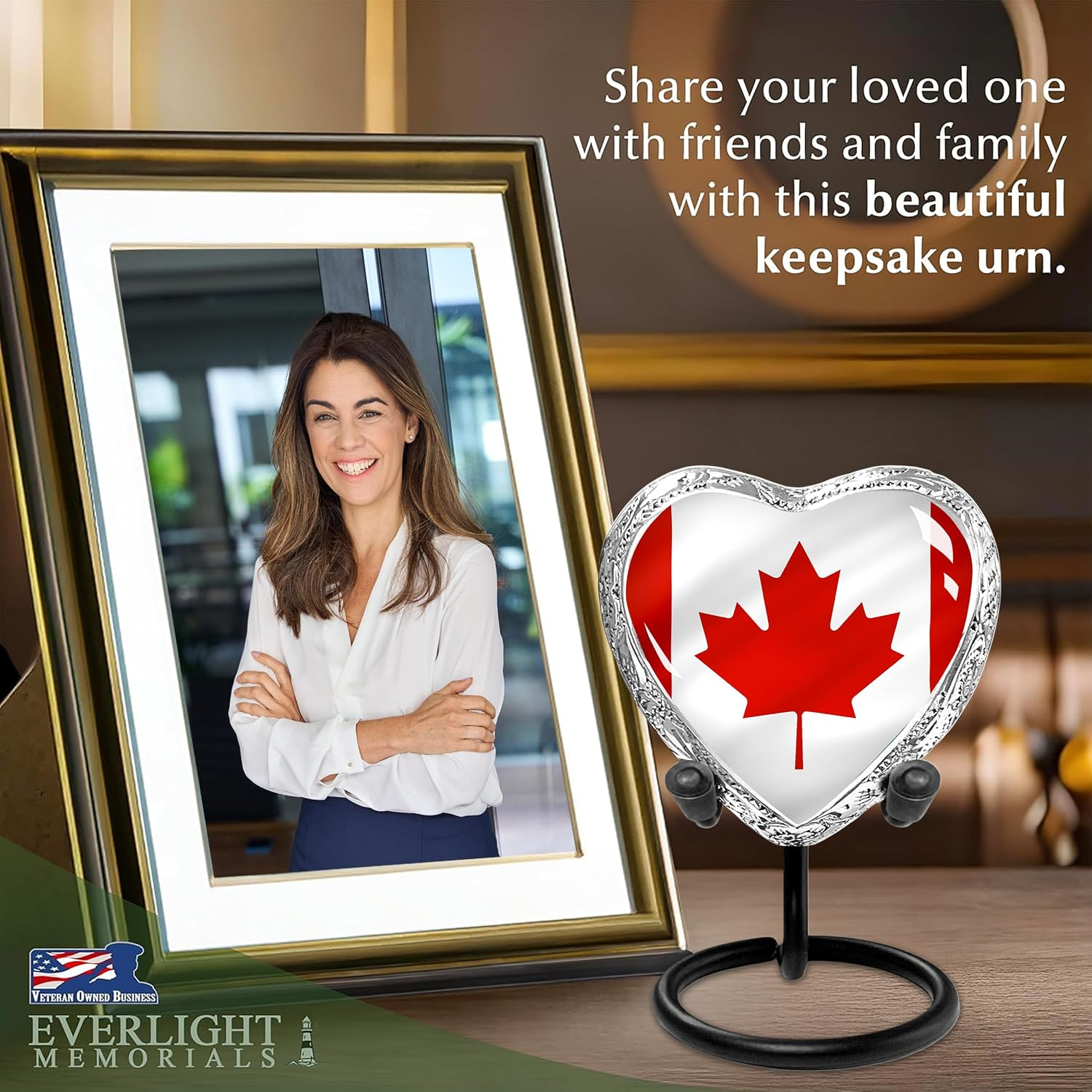Canadian Flag Heart Keepsake Urn - Share Your Loved One with Friends and Family Lifestyle Photo