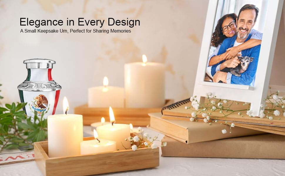 Mexican Flag Keepsake Urn - Elegance in Every Design Candles and Family Photo Lifestyle