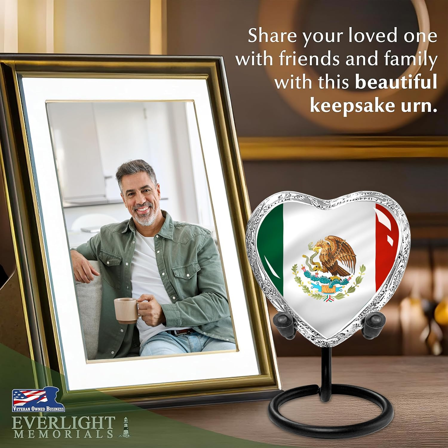 Mexican Flag Heart Keepsake Urn - Share Your Loved One with Friends and Family Lifestyle Photo