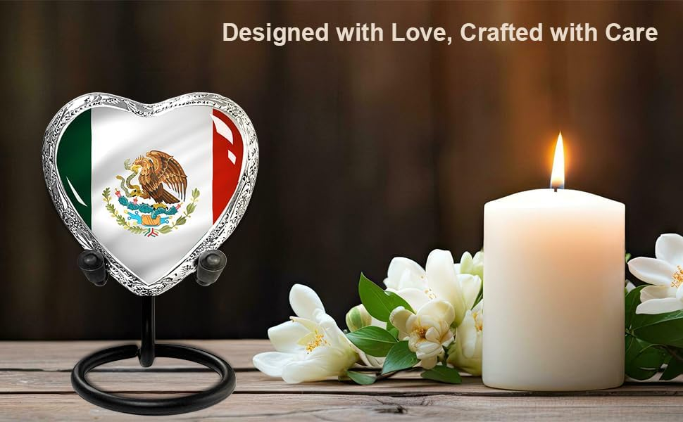 Mexican Flag Heart Keepsake Urn - Designed with Love Crafted with Care Candle Lifestyle Photo